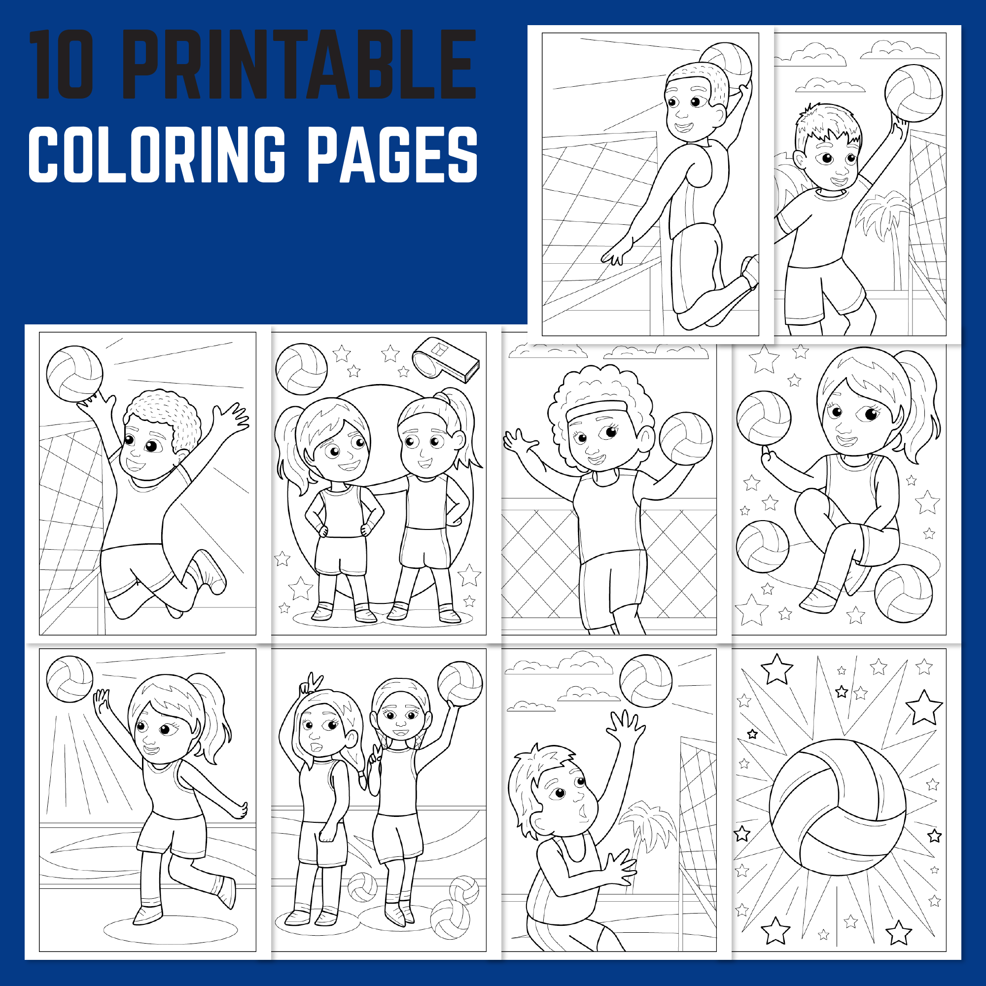 Printable volleyball coloring pages for kids pdf pack