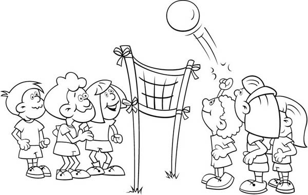 Kids playing volleyball coloring page