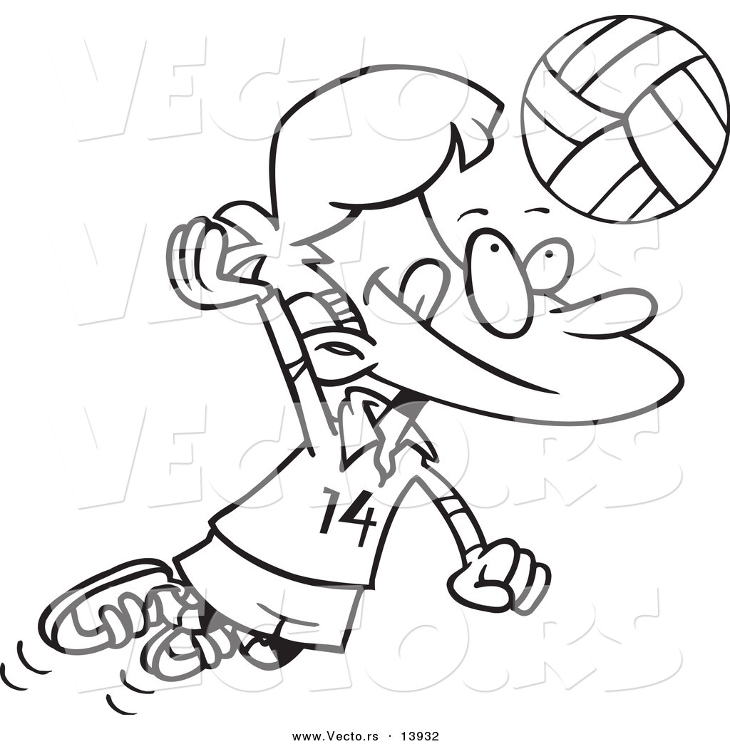 R of a cartoon boy hitting a volleyball