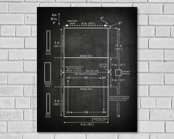 Volleyball court patent print volleyball decor volleyball wall art volleyball poster volleyball diagram volleyball court sv