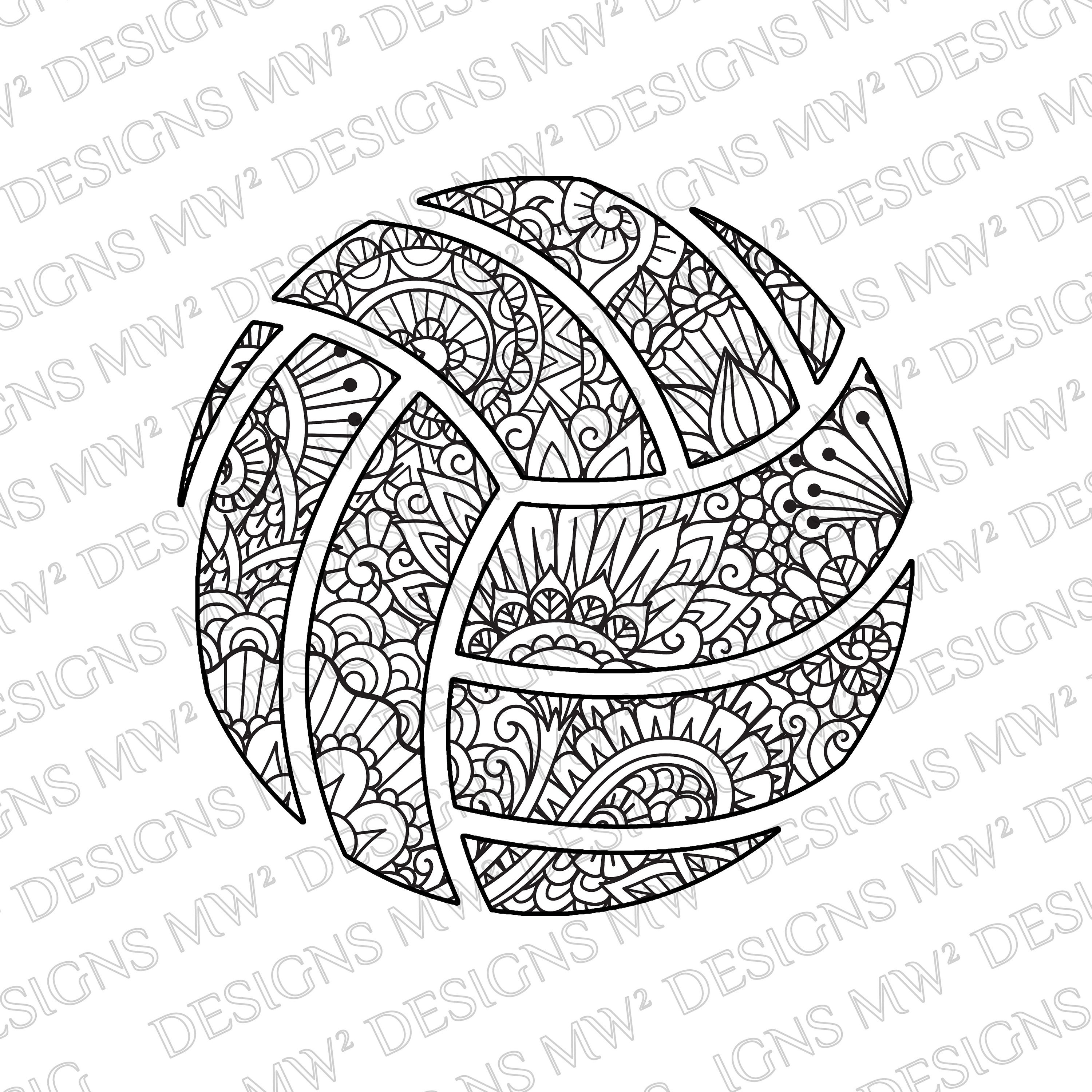 Decorative volleyball design digital download png jpg sublimation printable floral pattern zentangle doodle volleyball decorative