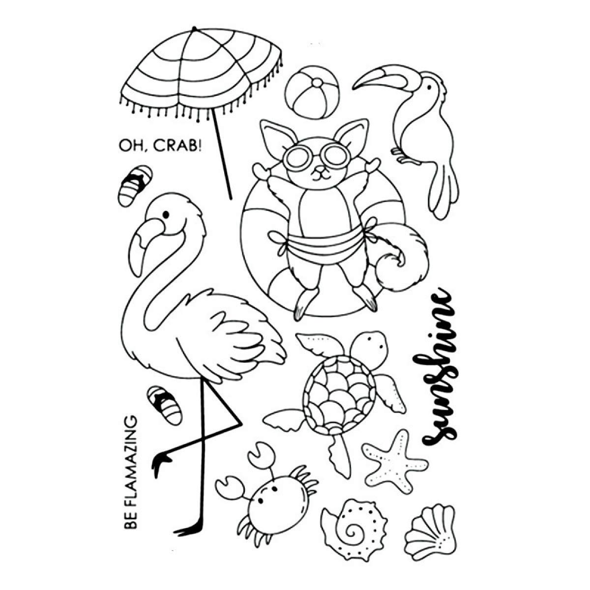 Beach theme animal flamingos crab sea turtle starfish shell volleyball squirrel sunbath sunshine pattern clear stamp metal cutting dies for rd making diy embossing stencil scrapbooking paper crafts home