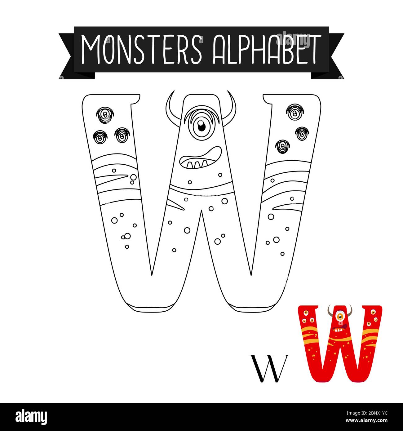 Coloring page monsters alphabet for kids letter w vector illustration stock vector image art