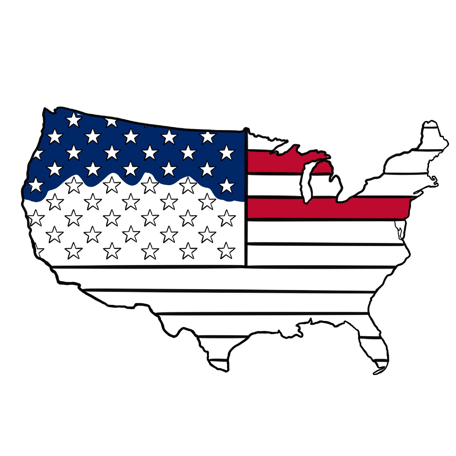 Usa american flag map coloring page