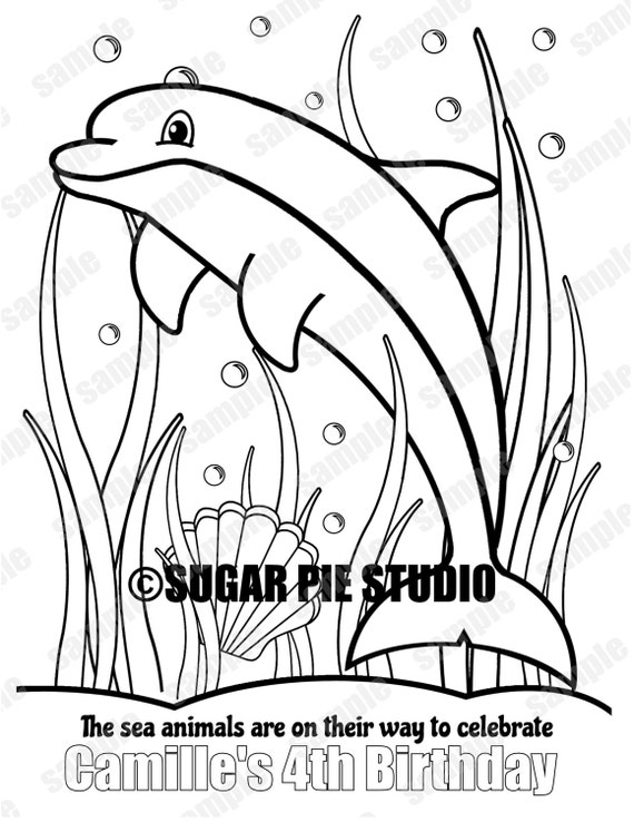 Personalized dolphin coloring page birthday party favor colouring activity sheet personalized printable template