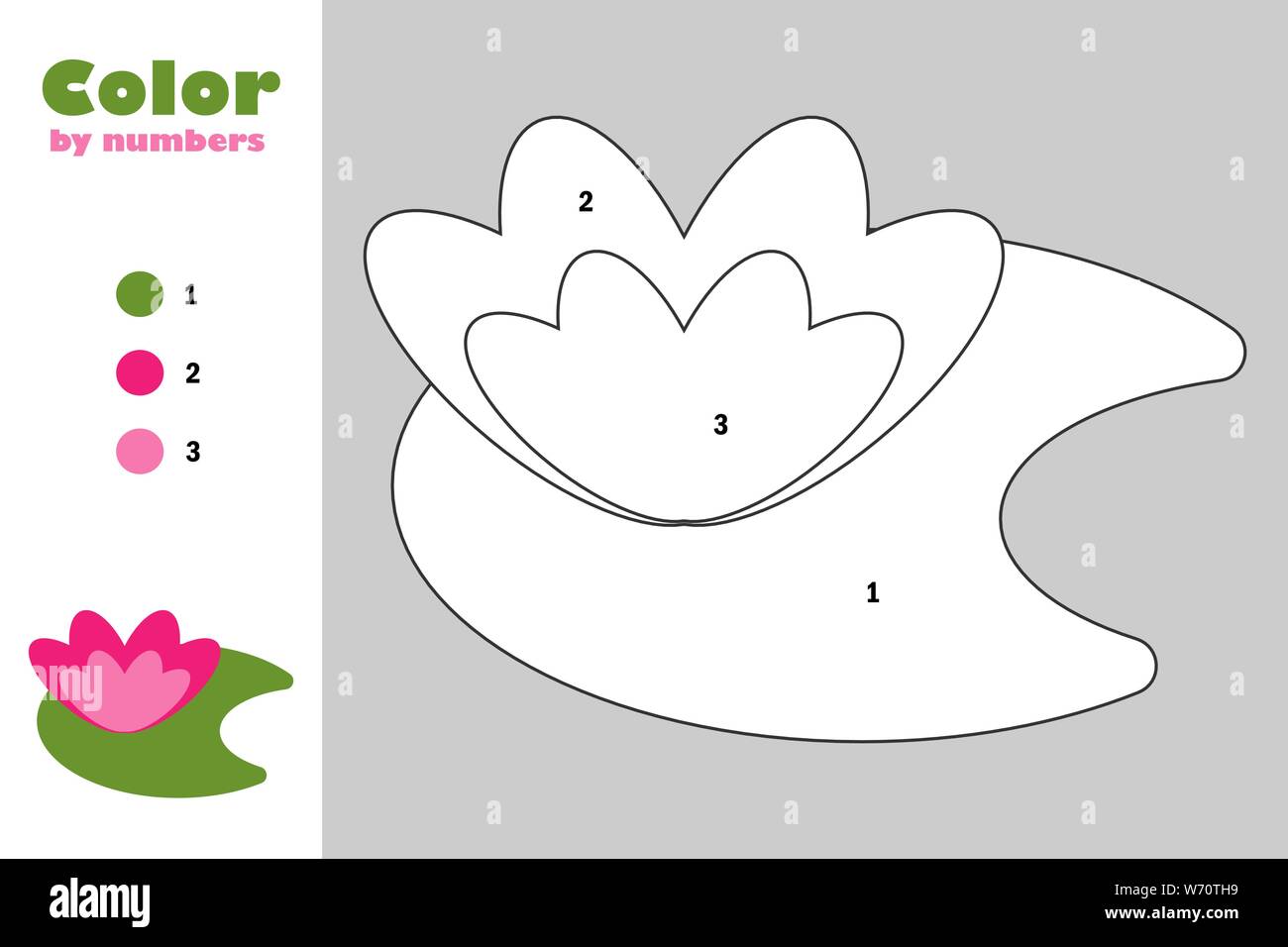 Water lily in cartoon style color by number education paper game for the development of children coloring page kids preschool activity printable stock vector image art