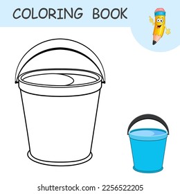 Coloring book cartoon bucket water handle stock vector royalty free