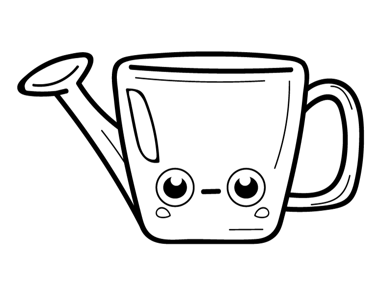 Printable kawaii watering can coloring page