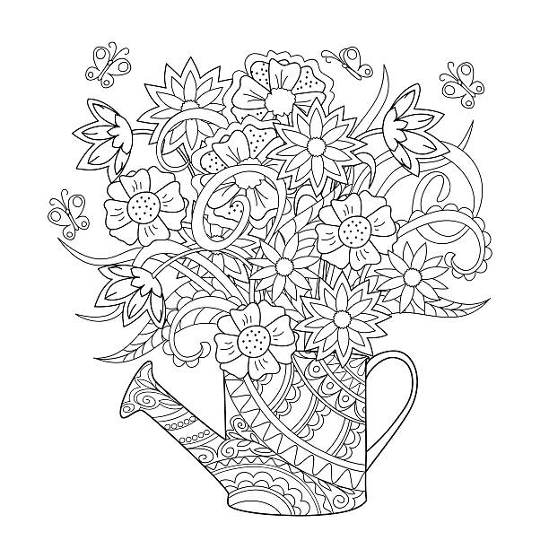 Coloring book watering can stock illustrations royalty