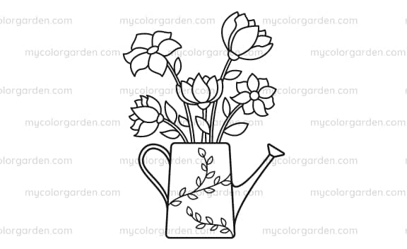 Ð bunch of flowers in the watering pot coloring page my color garden