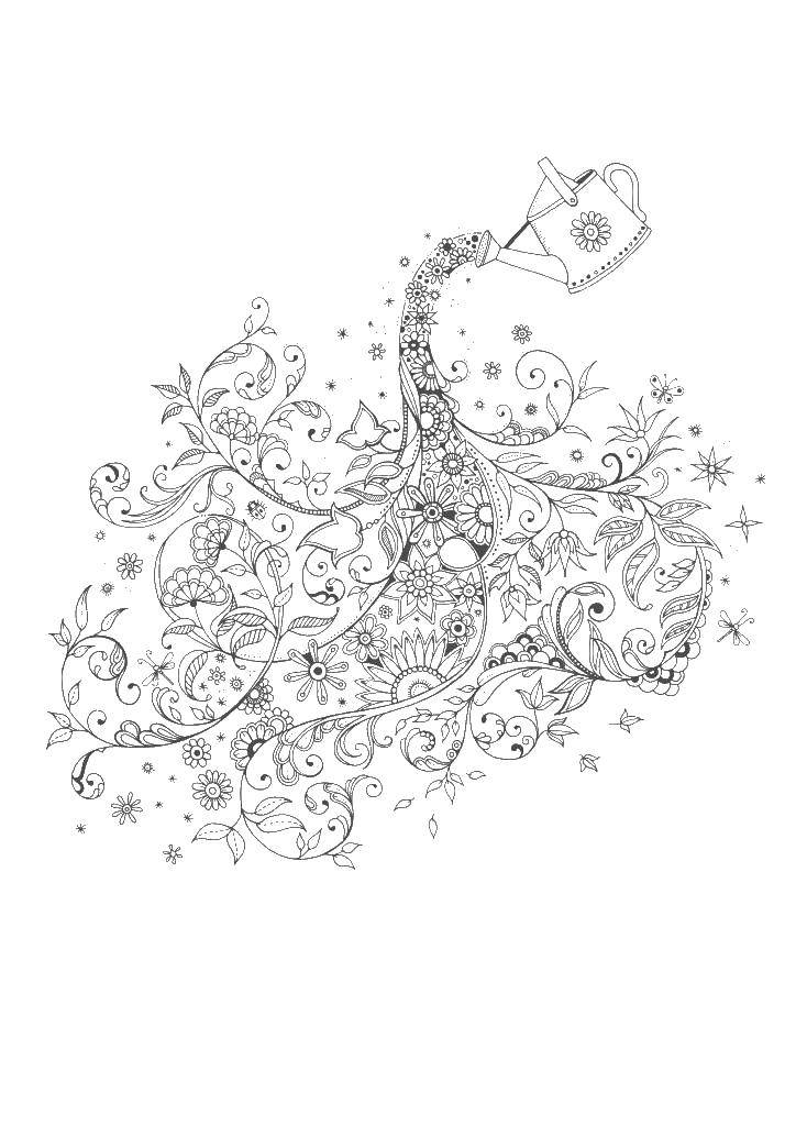 Online coloring pages coloring page flowers poured from a watering can flowers download print coloring page