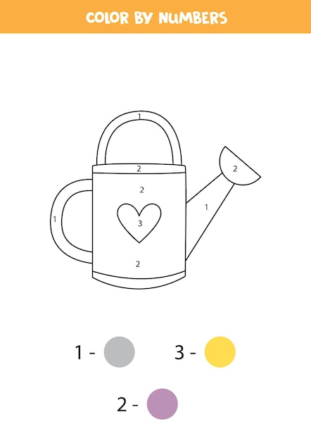 Premium vector coloring page with cute watering can color by numbers math game for kids