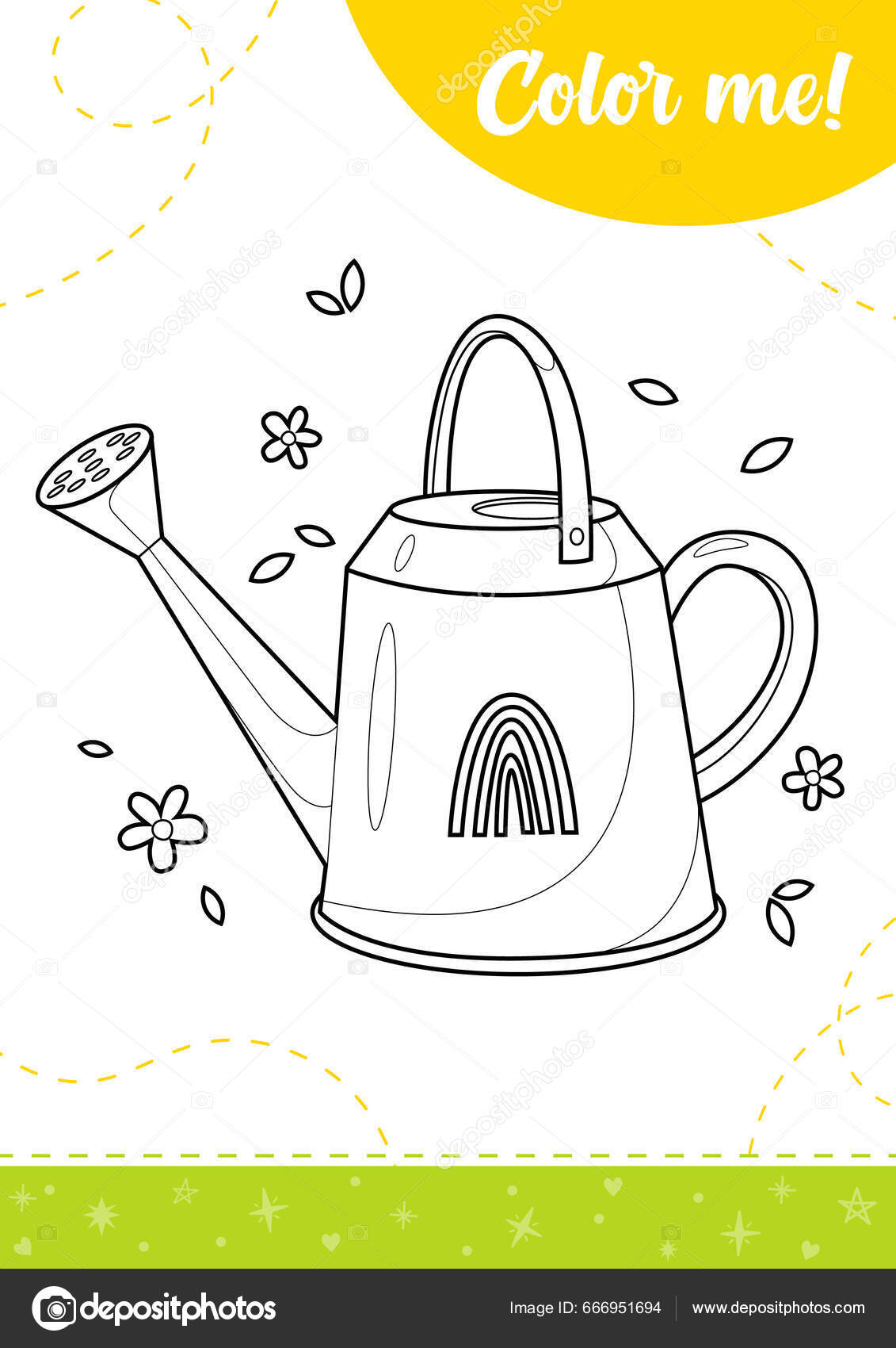 Coloring page kids cartoon watering can printable worksheet vector illustration stock vector by elenart