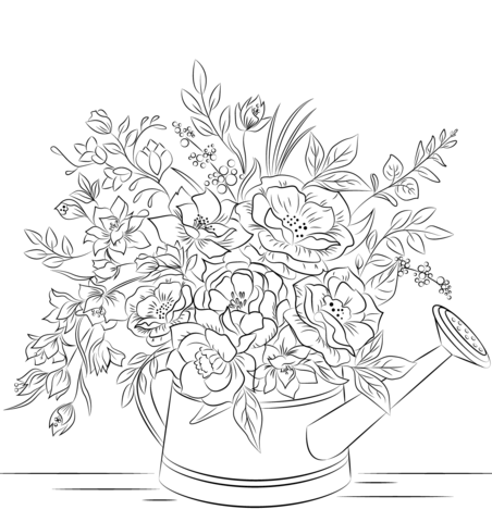 Flowers in watering can coloring page free printable coloring pages