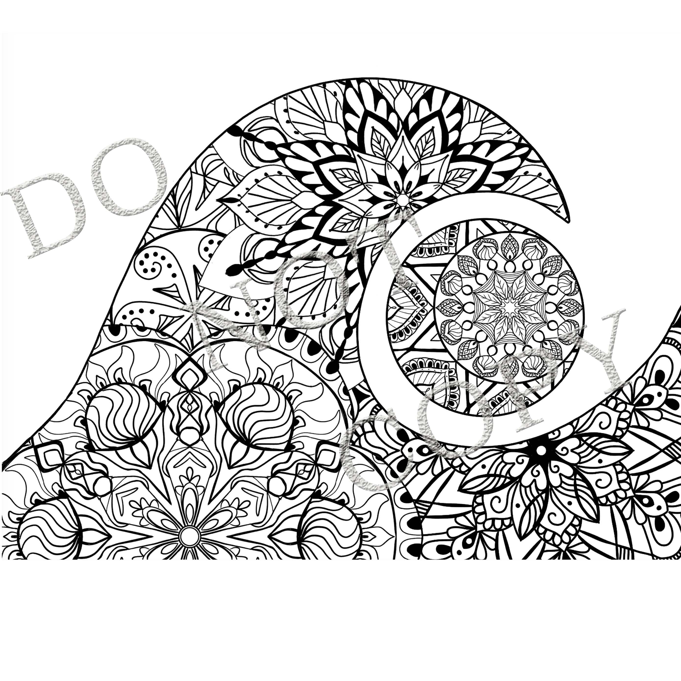 Fun games books coloring books hand drawn mandala wave full moon coloring page or printable wall art unique detailed design to print and color