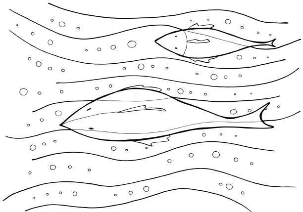 Waves and fishes coloring page underwater print for coloring book fishes in the sea in style antistress freehand sketch drawing vector illustration stock illustration