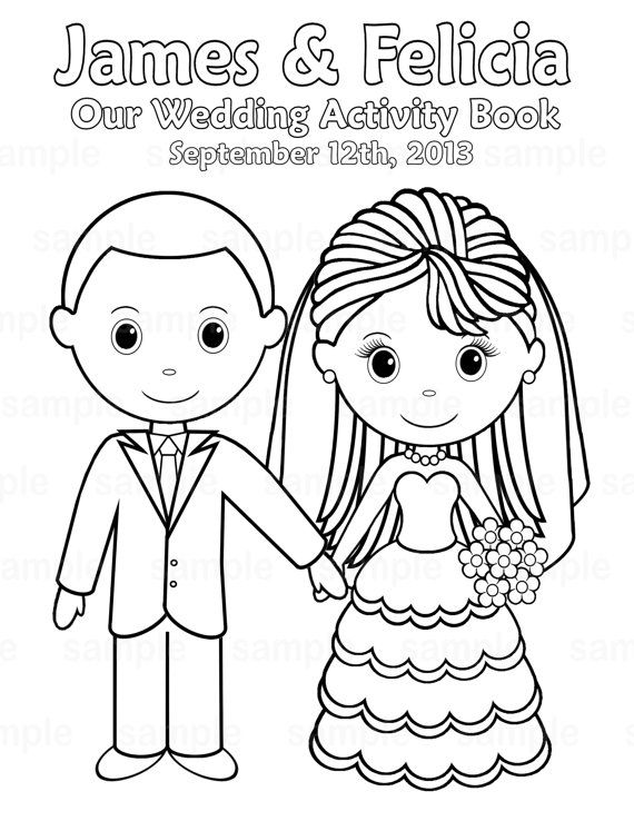 Printable personalized wedding coloring activity book favor