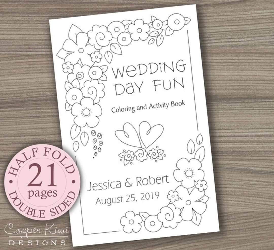 Wedding coloring book kids wedding favors personalized printable download pdf wedding activity book half fold book double sided