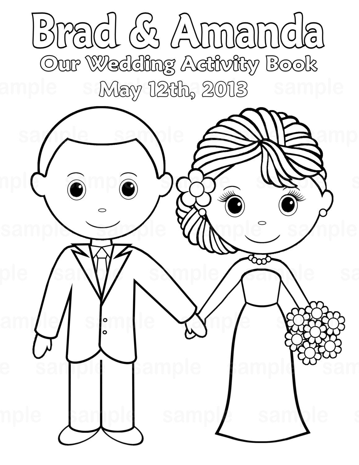 Printable personalized wedding coloring activity book favor kids x pdf or jpeg template