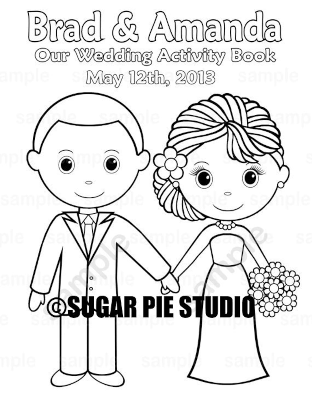 Printable personalized wedding coloring activity book favor kids x pdf or jpeg template