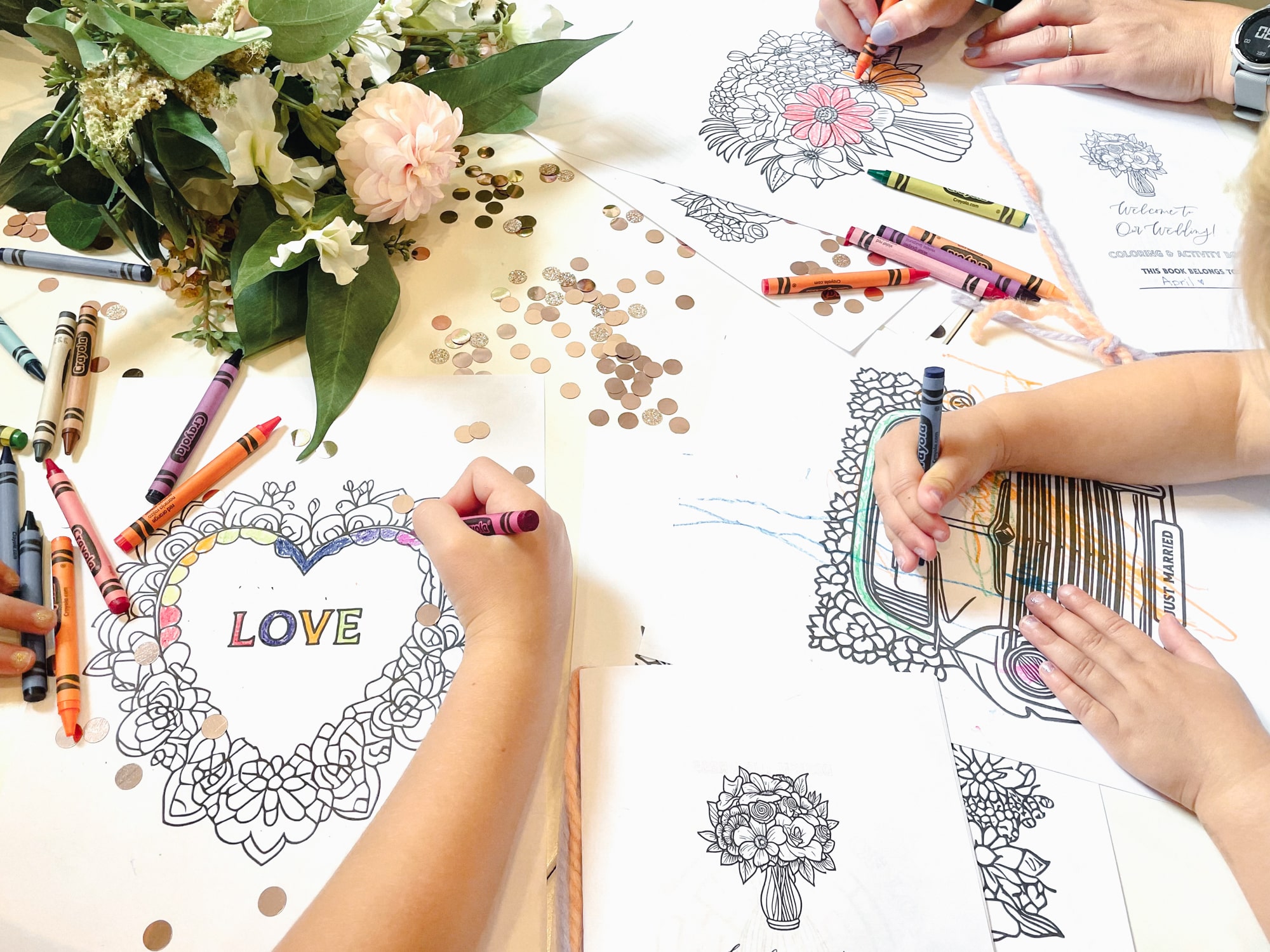 Add some fun to your kids table with wedding coloring pages free printables