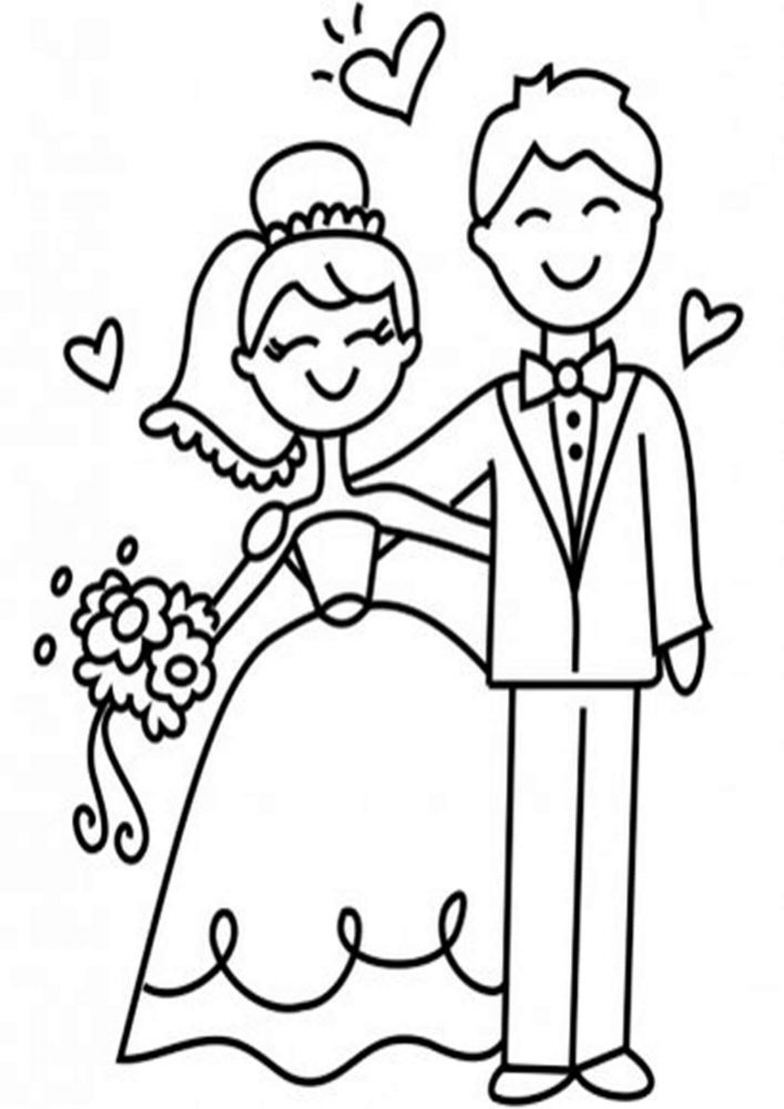 Free easy to print wedding coloring pages