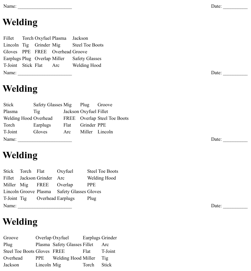 Similar to welding technology word search