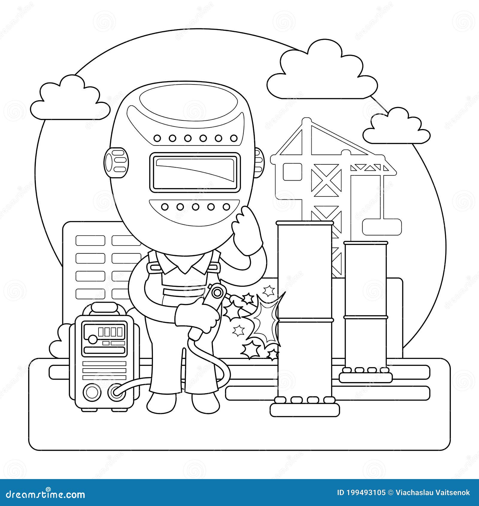 Welder coloring page stock vector illustration of color