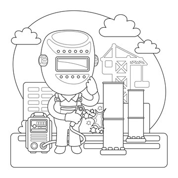 Premium vector welder coloring page