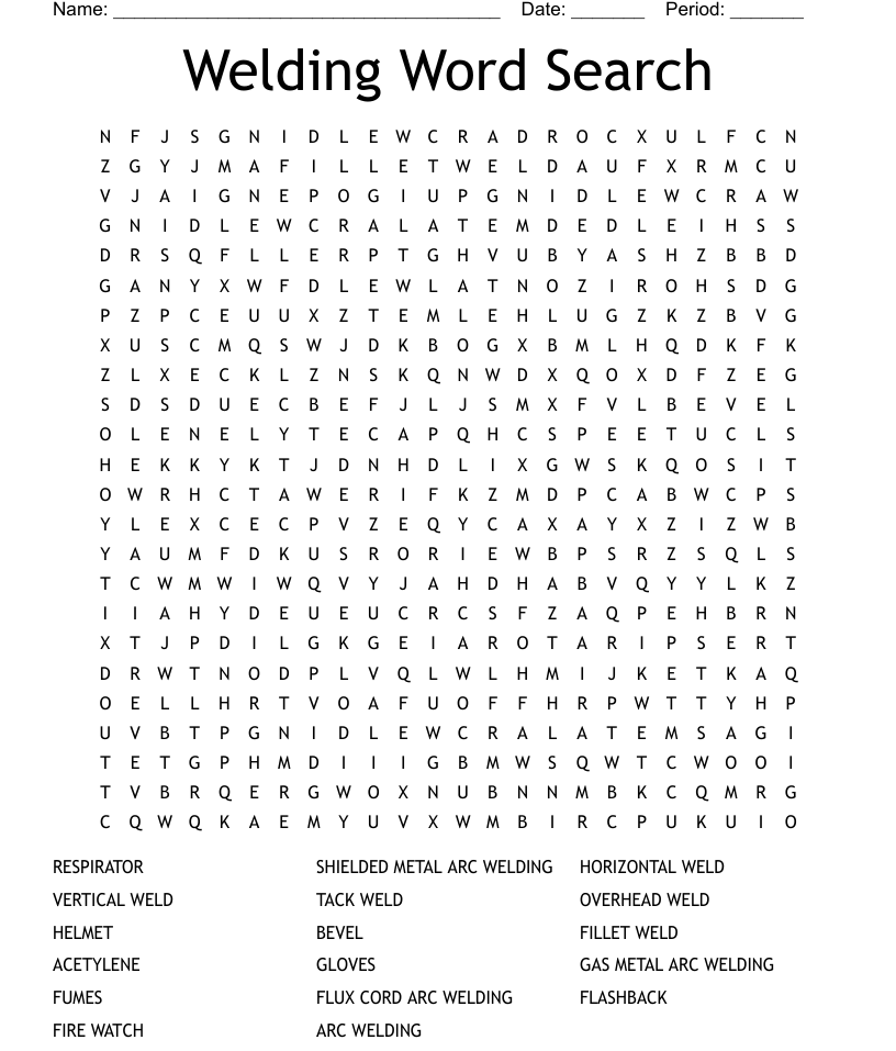 Similar to welding terms word scramble