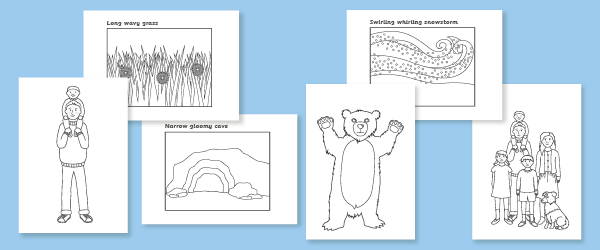 Early learning resources were going on a bear hunt colouring sheets