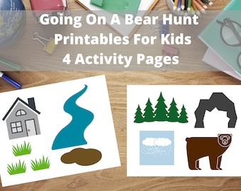 Going on a bear hunt printables for kids sequencing cards story board game and vocabulary worksheet for homeschool parents and teachers