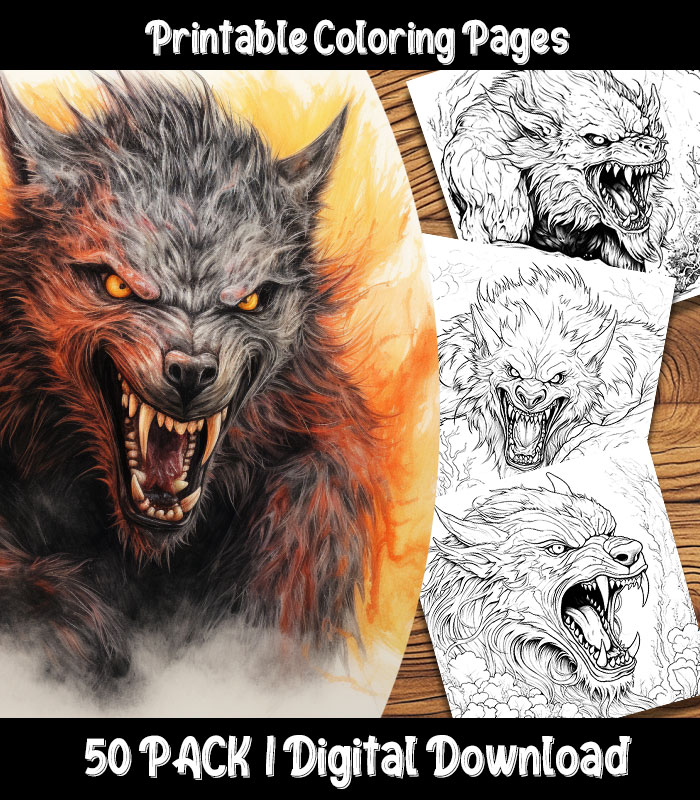 Werewolf coloring pages digital pack happy colorist