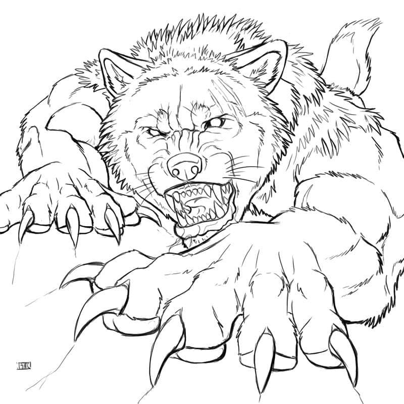 Werewolf is climbing coloring page