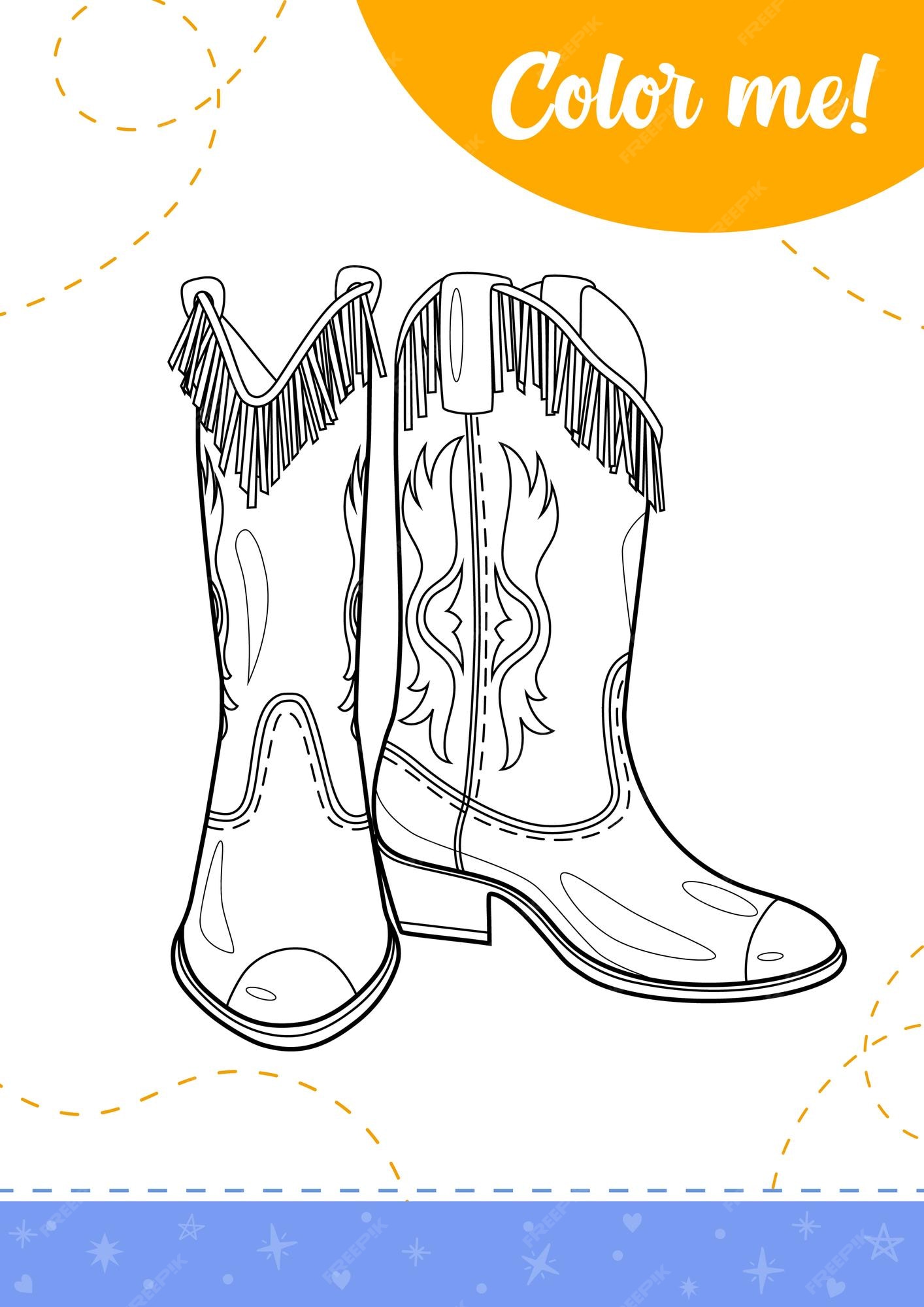 Premium vector coloring page for kids with stylish cowgirl boots a printable worksheet vector illustration