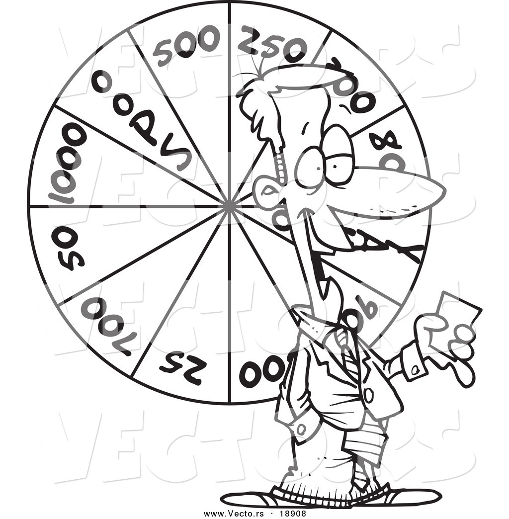 R of a cartoon game show host with a wheel