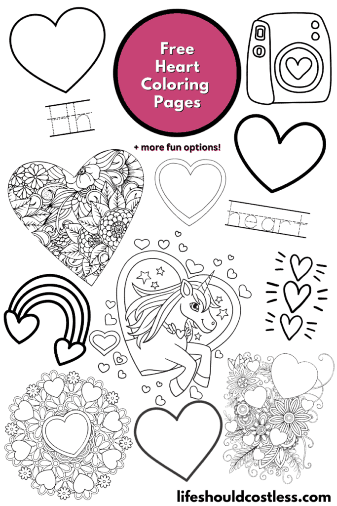 Heart coloring pages free printable pdf templates