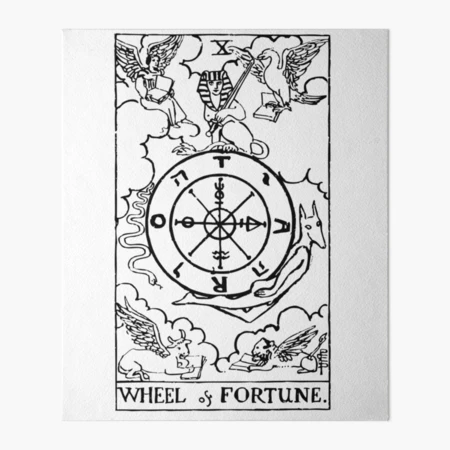 Tarot card wheel of fortune black amp white art board print for sale by tarotcarddesign