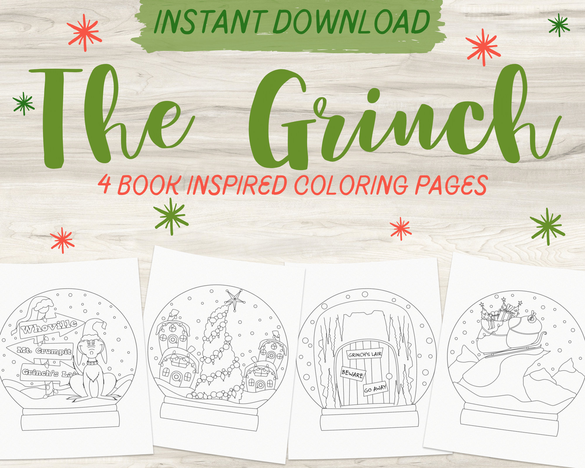 The grinch inspired coloring pages book coloring pages christmas movie coloring pages instant download pdf whoville sleigh instant download