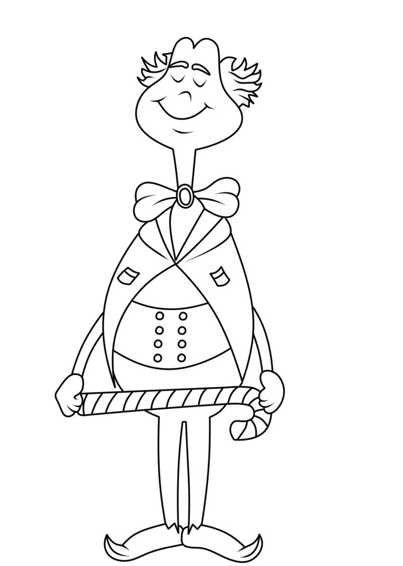 Whoville character with candy cane coloring page