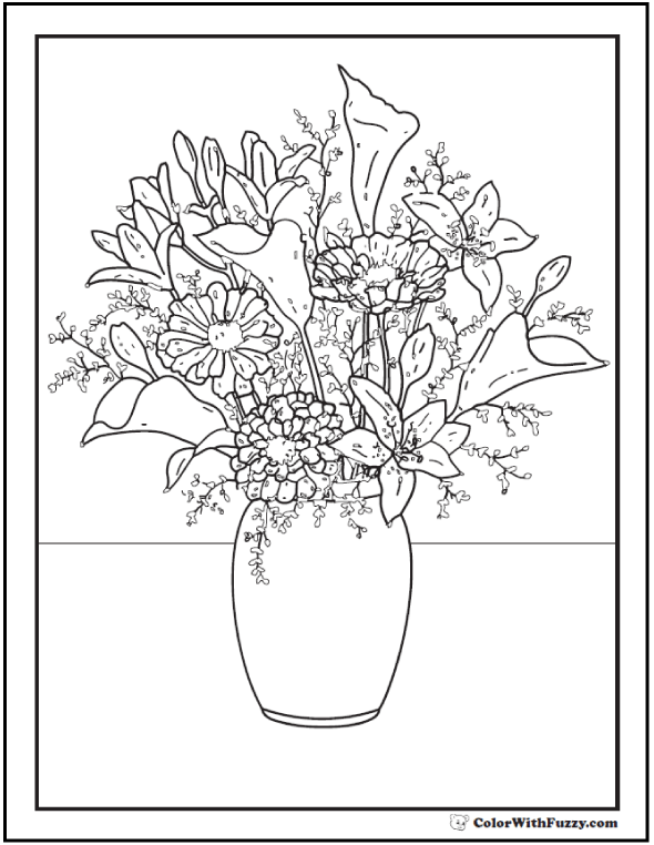 Flower coloring pages â tulips roses lilies daisies bouquets