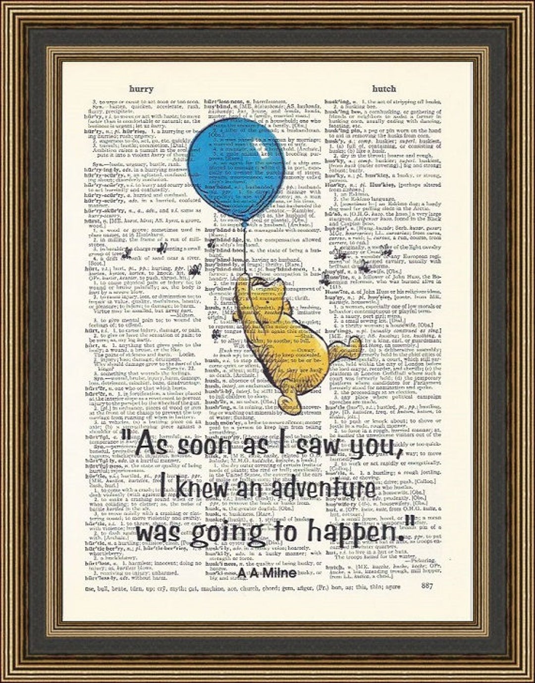 Winnie the pooh quote as soon as i saw you printed on a vintage dictionary page newborn gift baby shower print nursery print kids room