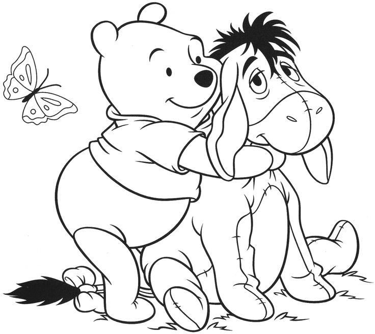 Pooh hugs eeyore coloring page disney coloring pages bear coloring pages cute coloring pages