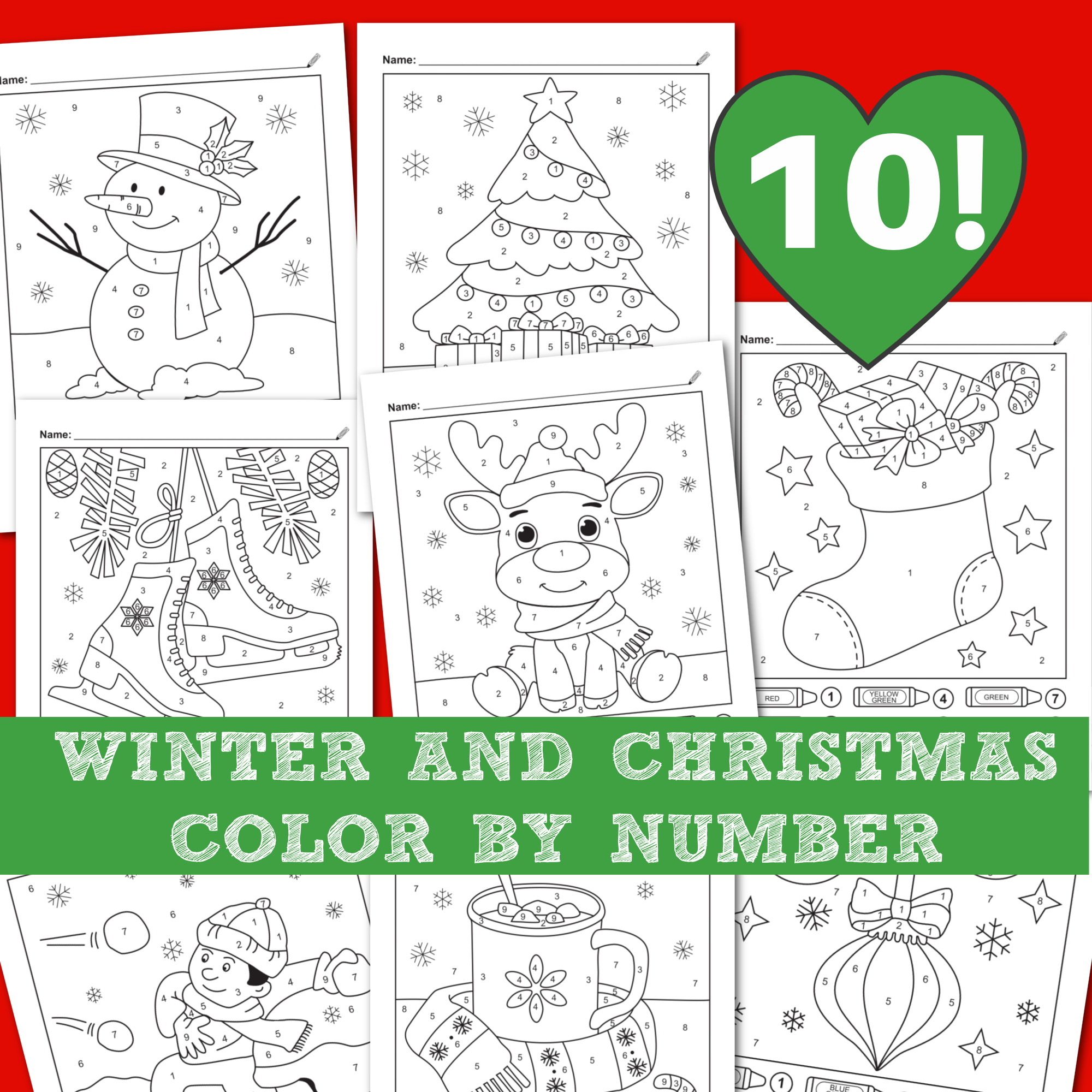 Winter christmas color by number printable worksheets â ispyfabulous