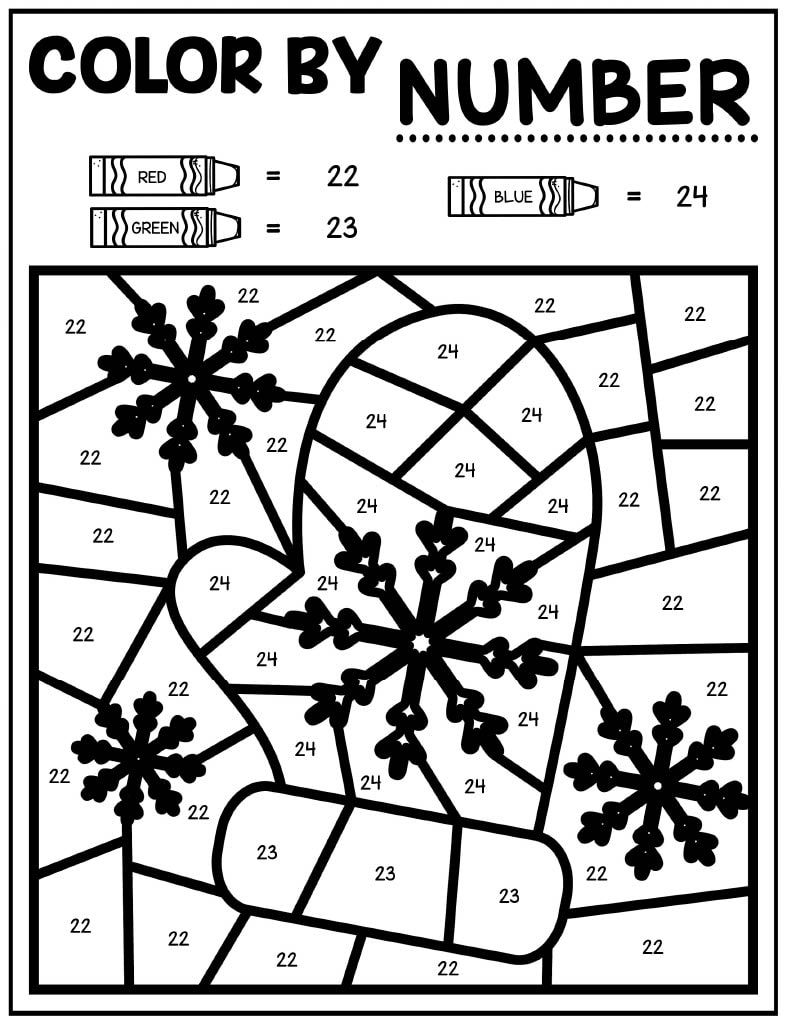 Winter color by number pages