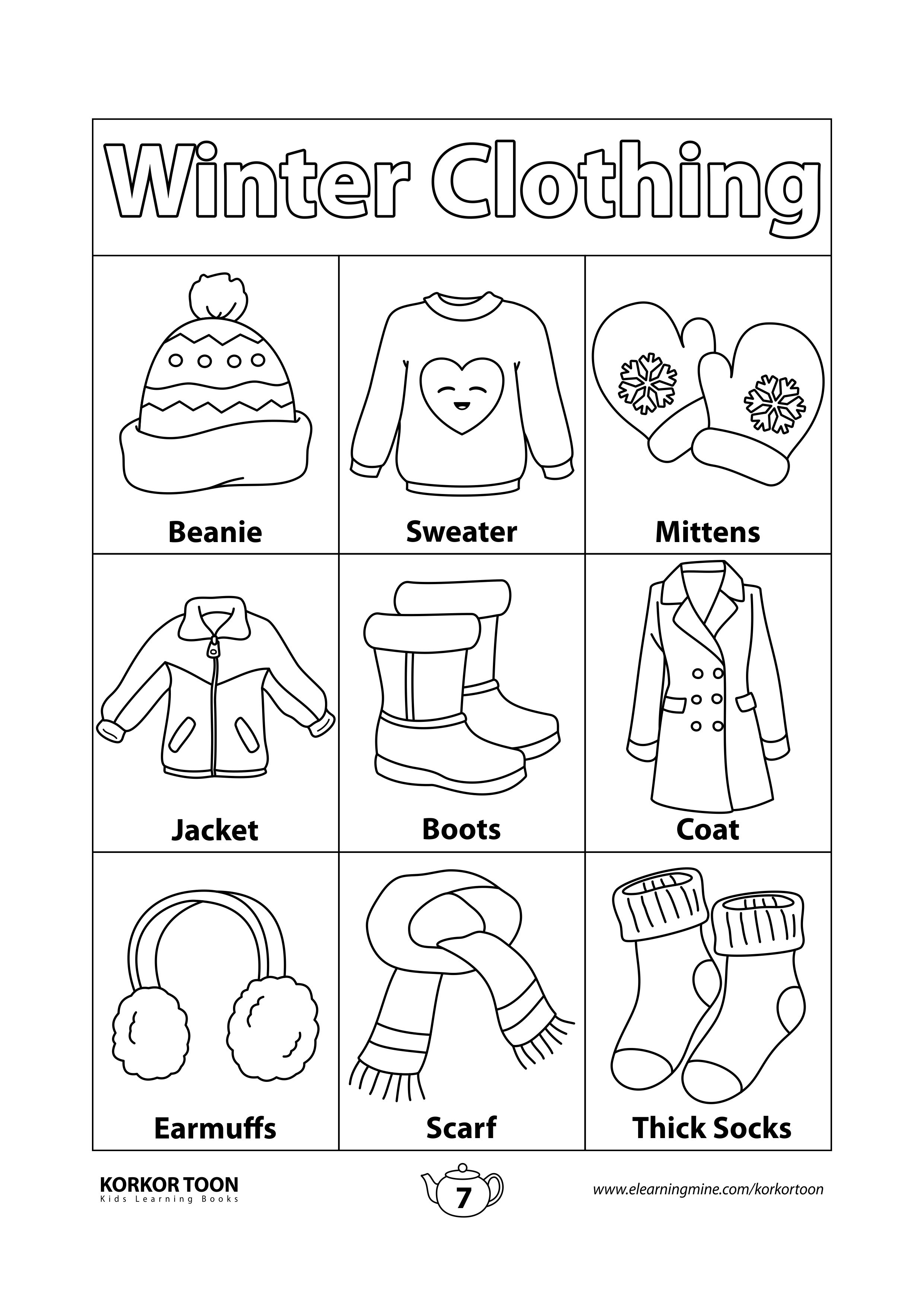 Seasons coloring book for kids winter clothing coloring page english activities for kids coloring books seasons worksheets