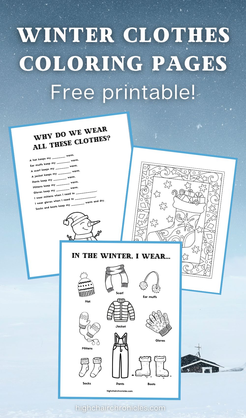 Winter clothes coloring pages for toddlers and preschoolers