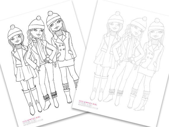 Fashion coloring page printable pdf instant download winter