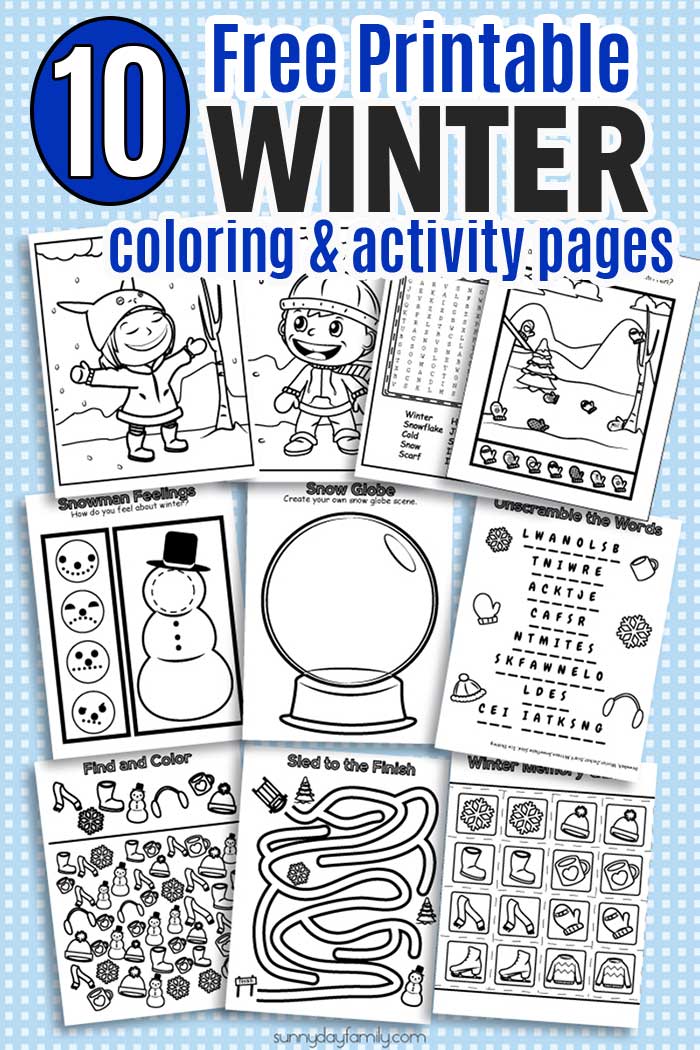 Free printable winter coloring activity pages sunny day family