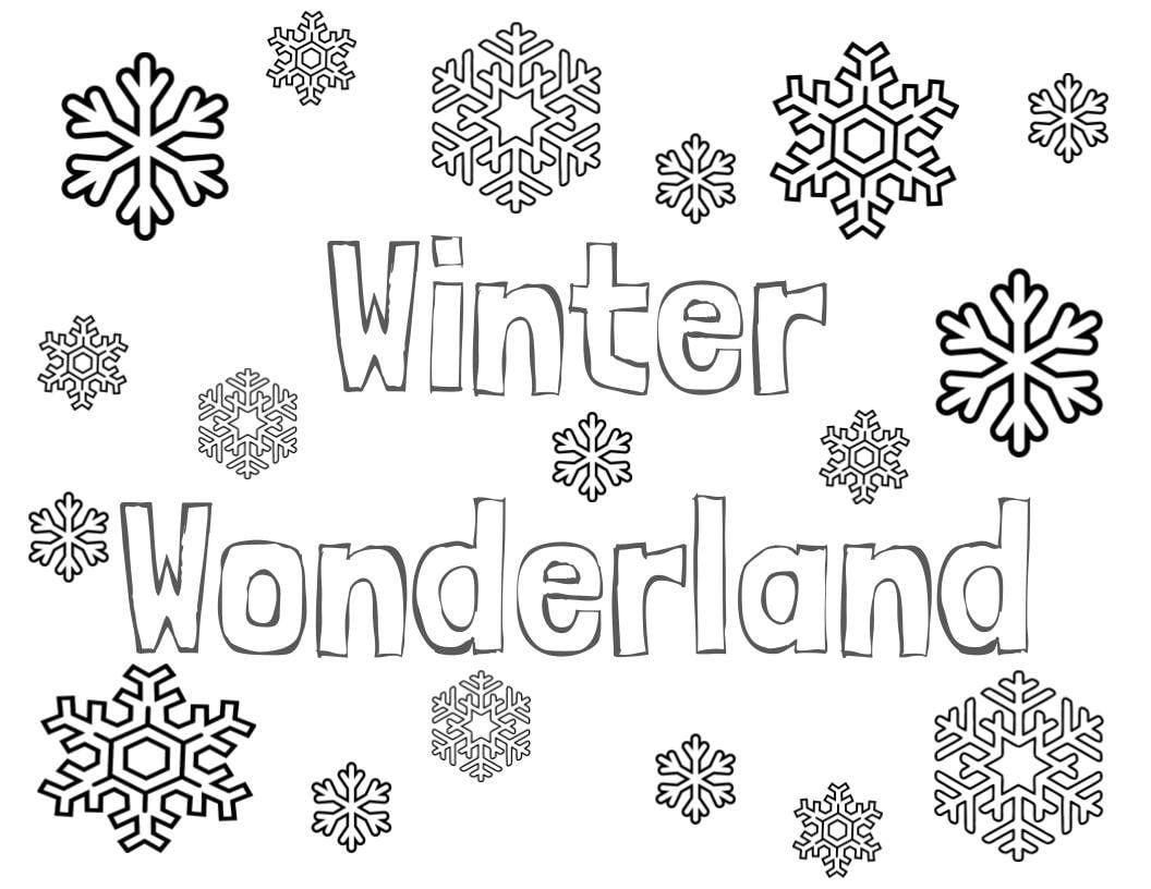 Printable winter wonderland snowflake coloring page worksheet